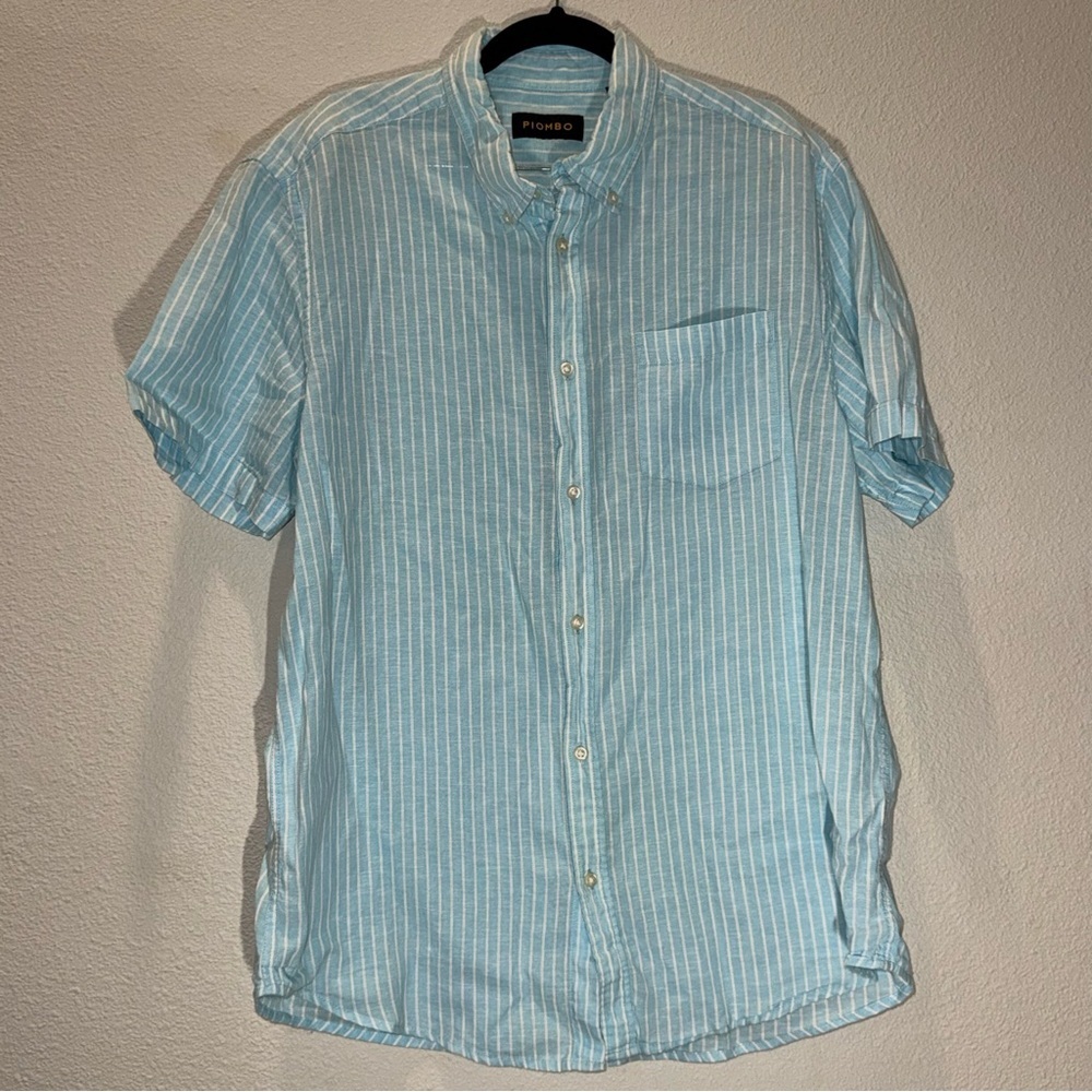 Piombo Blue White Stripes Linen Casual Button Down Shirt Lightweight Italy xl